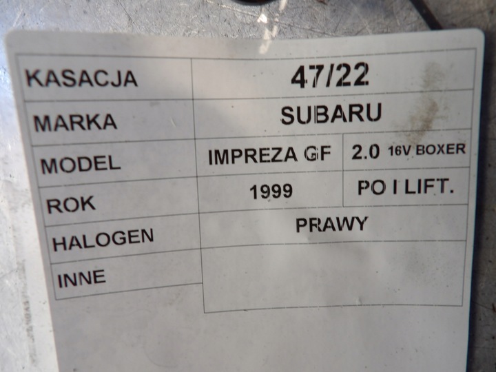 фото №6, Галоген правые subaru impreza gf i 11420580r