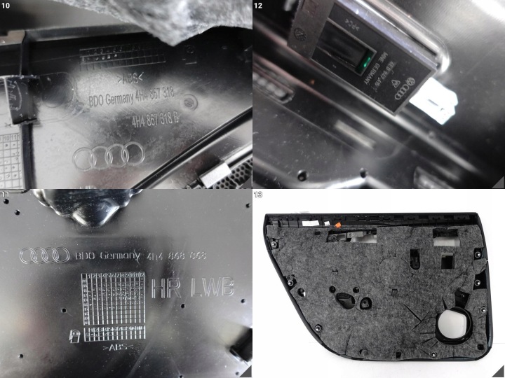 фото №11, Audi a8 4h0 4h4 d4 13-17 длинный обшивки салона (дверные карты) дверь правая зад алькантара
