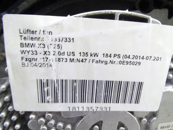 фото №7, Bmw x3 f25 20d 2.0 d n47 10-14 вентилятор вентилятор радіатор корпус оригінал.