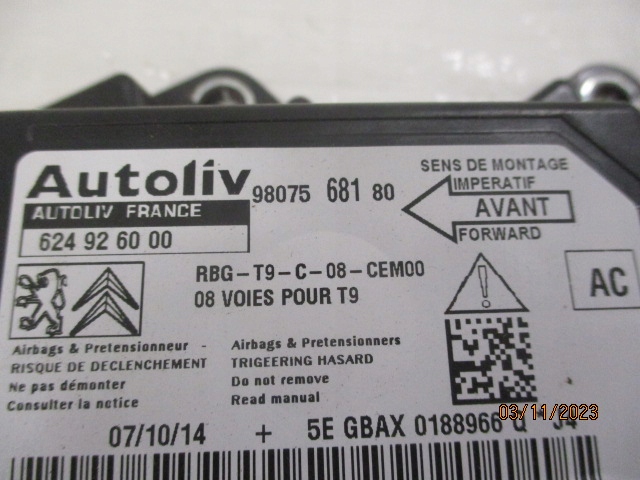 фото №7, Peugeot 308 t9 датчик модуль подушек подушка безопасности 9807568180