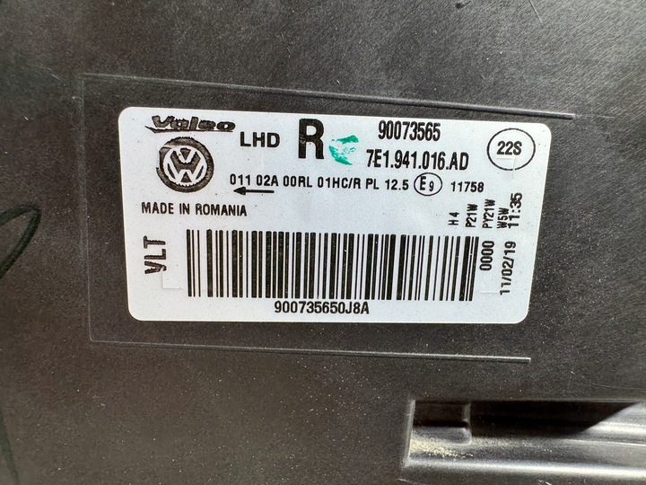 фото №14, Vw t6 transporter 7e1 multivan лампа правая перед обычная h7 фара eur