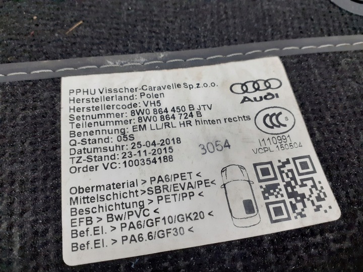 фото №5, Audi s5 a5 rs5 f5 8w sportback 2017- коврики комплект оригинальный 8w0864723