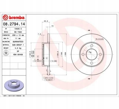 фото №13, Brembo 08.2794.14 диск тормозная kpl. 2 штуки заменитель df1521