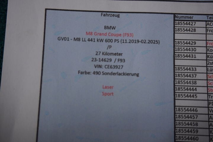 фото №11, Капот бампер pas лампи bmw m8 f91 f92 f93 laser 490 p5t 27km.