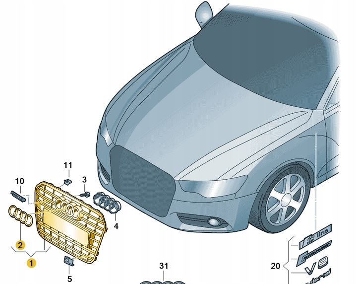 фото №2, Решётка бампера решётка радиатора оригинальный номер audi a6 s6 c7 4g0853651c 1rr новый оригинал