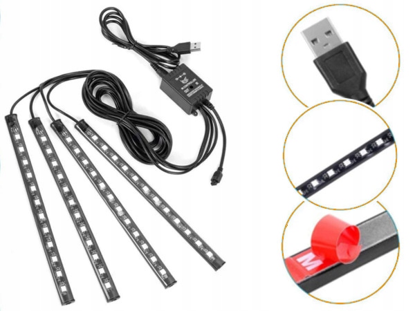фото №4, Лента 48 led rgb usb з пультом подсветка интерьера автомобиль кабины автомобиля