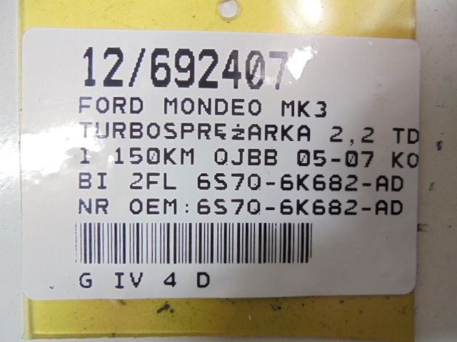 фото №9, Ford mondeo mk3 turbosprężarka 2,2tdci 150km qjbb 05-07 2fl 6s7q-6k682-ad