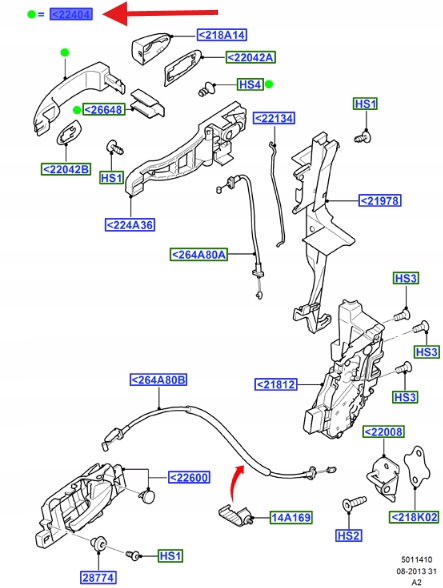 фото №1, Ручка наружная дверь зад mondeo smax galaxy 1776958 _ 6m21-226a40-baxwaa