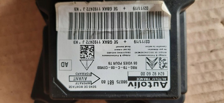 фото №6, Датчик подушок подушка безпеки peugeot 308 t9 9807568180