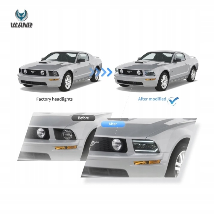 фото №10, Ford mustang 2005-2009 фара лампы перед led vland левая + правая