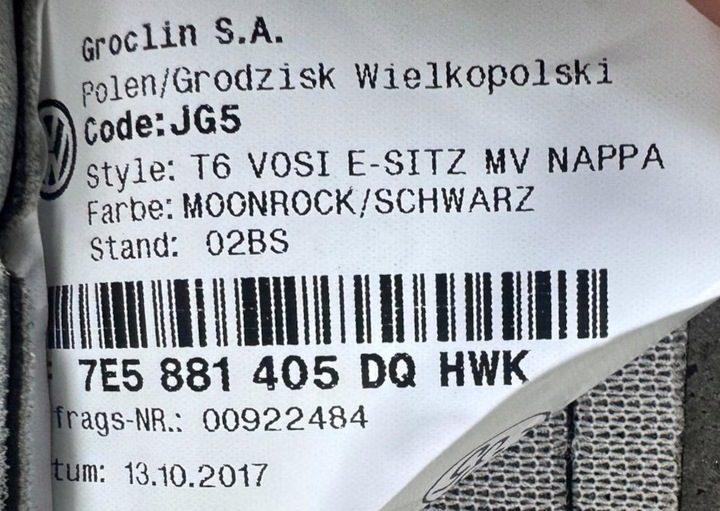 фото №7, Vw t5 t6 обивка чехол сиденье перед спинка сиденье moonrock/czarny