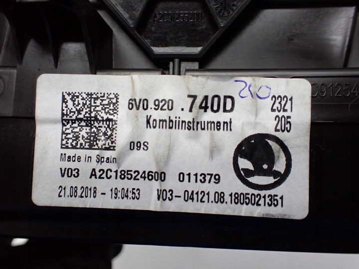 фото №8, Спідометр  прилади європа 6v0920740d рестайлінг skoda fabia iii 6v 1.0 tsi 18r