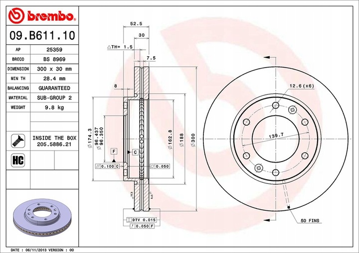 фото №2, Brembo 09.b611.10 диск тормозная