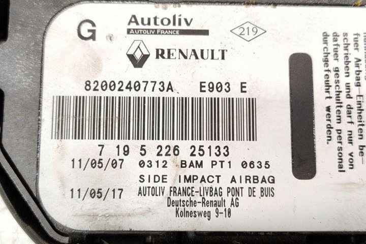 фото №7, Подушка подушка безопасности сиденья передняя левая renault espace iv jk0/1_ 8200240773a