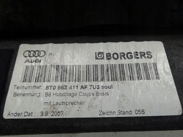 фото №6, Audi a5 8t 8f 2011 купе полиця багажника зад 8t0863411af