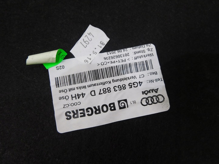 фото №6, Audi a6 4g sedan обивка багажника пол 36km