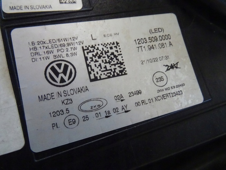 фото №7, Vw multivan t7 фара ліва повний led 7t1941081a 7t1 llu