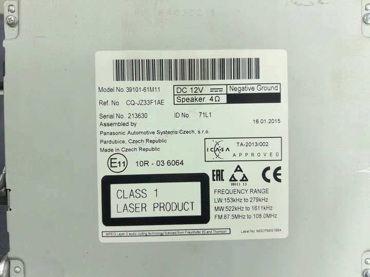 фото №7, Suzuki sx4 s-cross 13- радио проигрыватель cd 39101-61m11