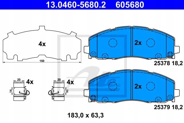 ATE 13.0460-5680.2 КОЛОДКИ ГАЛЬМІВНІ ПЕРЕД FIAT FREEMONT 2,0 JTD/2,4-3,6 11-