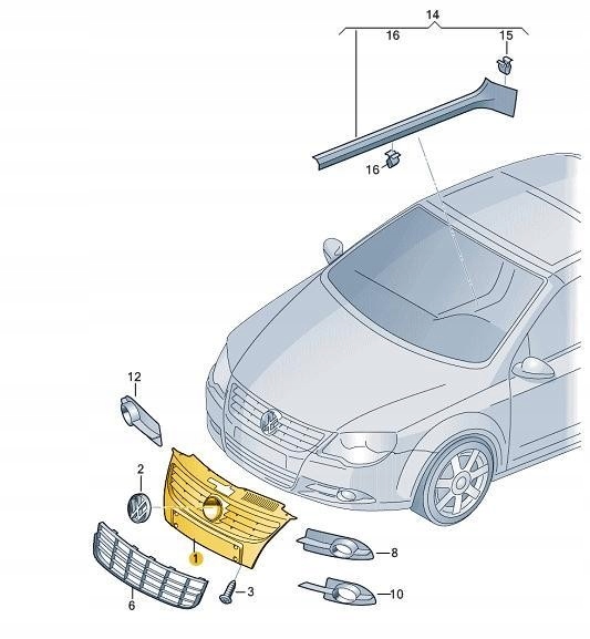фото №7, Переднє решітка радіатора радіатор vag volkswagen eos оригінальний 1q0853641wad