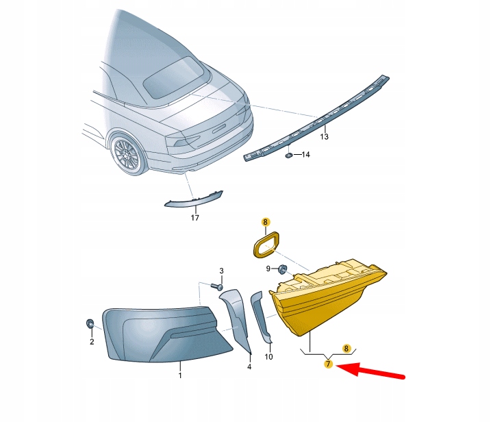 фото №7, Audi a5 cabrio 8w6 rear правый inner led taillight 8w6945094t