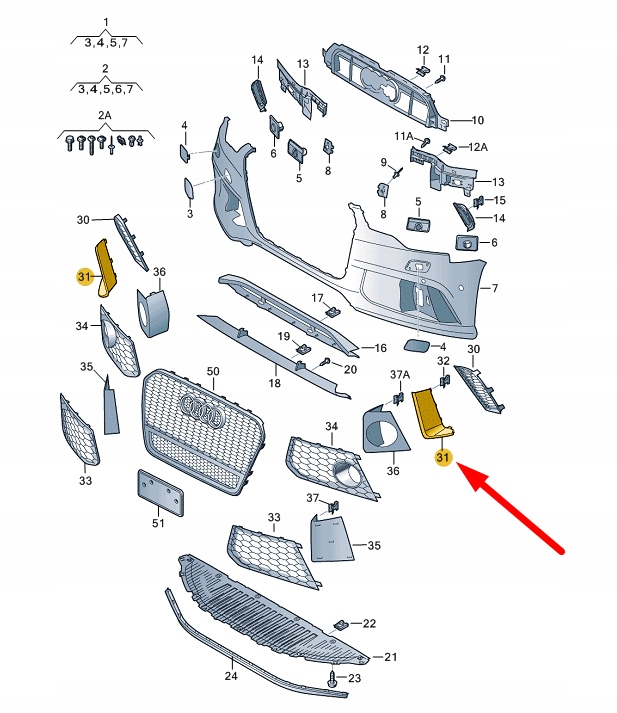 фото №7, Audi rs6 c7 передній бампер left решітка cover trim 4g0807795t94