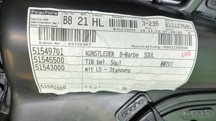 фото №12, Audi a4 b8 usa обивка боковина зад левый кожа версия usa ручка led 13r