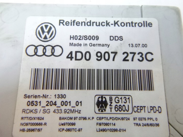 фото №4, Модуль давления шина audi a6 c5 4d0907273c