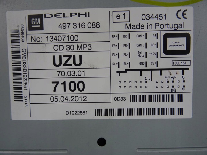 фото №12, Магнитола заводские 13407100 uzu/7100/acst opel corsa