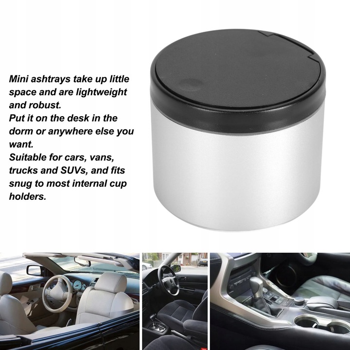 фото №15, Пепельница автомобильная корзина контейнер мусорница серебряный