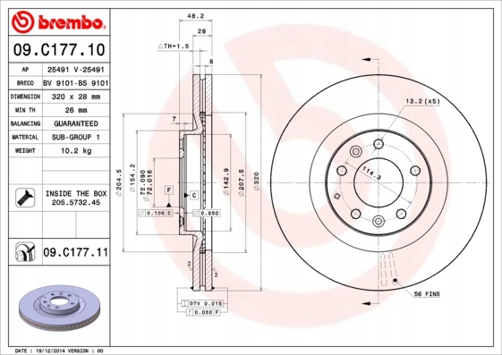 фото №2, Диск гальмівна brembo 09 c177 11 eh143325xa mazda cx-9 07- перед
