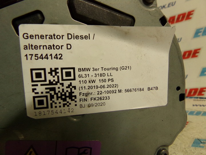 фото №9, Bmw g01 g05 g20 g22 g26 g29 g30 генератор 8490538 / po 5.252km!