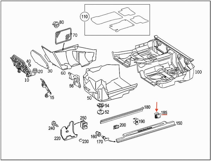 фото №10, Новый оригинальный суппорт планки пороговой mercedes-benz clk c209 a0009911170