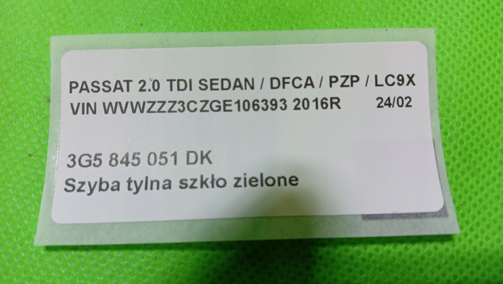 фото №12, Vw passat b8 скло зад задня as2 sedan кузовна 15r