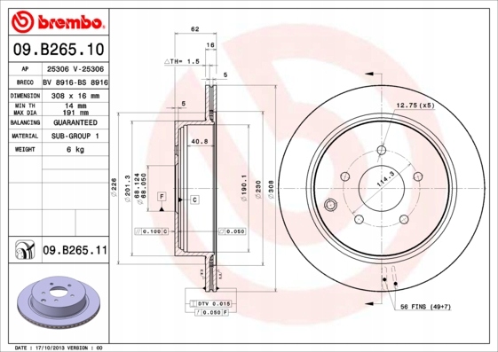 фото №3, 2 x brembo диск тормозная зад 09.b265.11