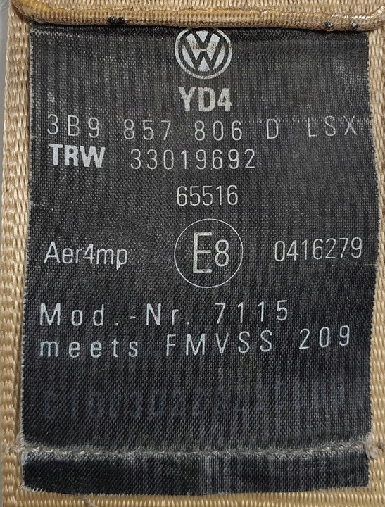 фото №4, Pas безопасности правые зад vw passat b5 3b9857806d