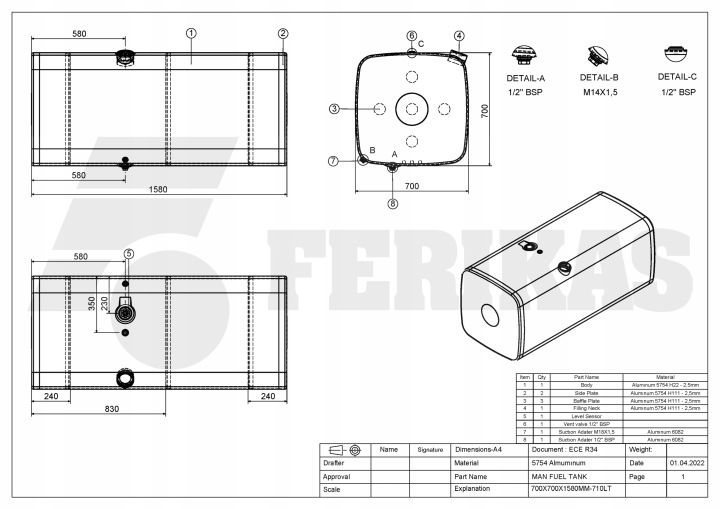 фото №9, Новый aluminiowy бак топлива man 710l 81122015877