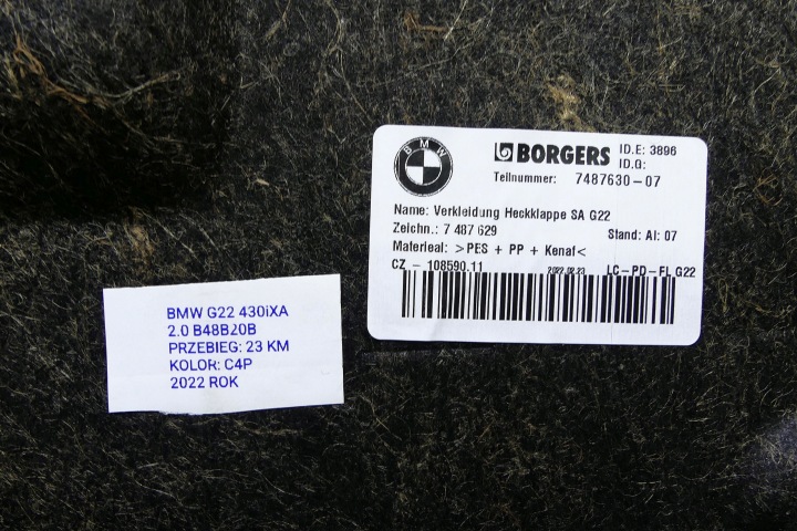 фото №7, Bmw 4 g22 м-пакет 430ix купе 23km корпус крышки багажника 7487630