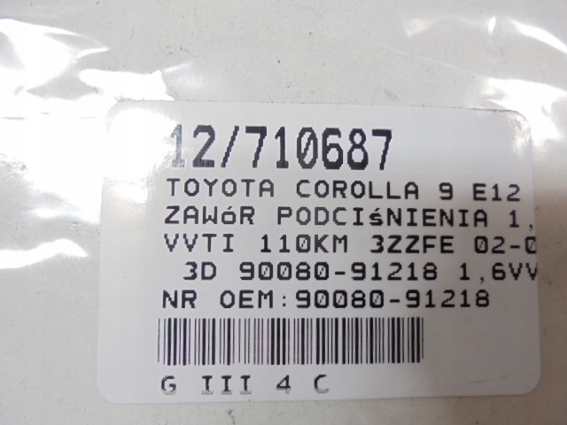 фото №9, Toyota corolla 9 e12 клапан вакуум 90080-91218 1,6vvti 90080-91218