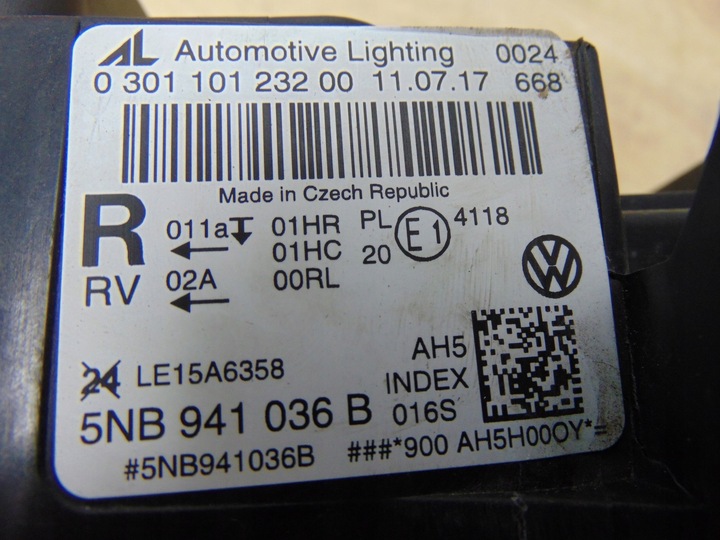 фото №16, Лампа правая перед vw tiguan ii 5nb941036b европа