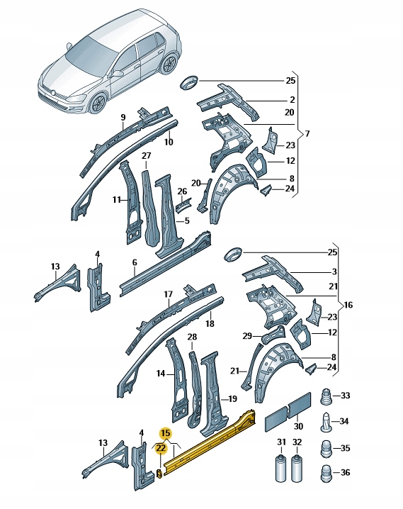 фото №1, Порог левый внутренний vw golf vii оригинал