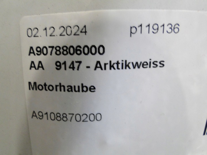 фото №9, Mercedes sprinter 907 910 капот крышка двигателя a9078806000 147 arktikweiss