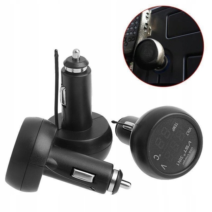 фото №5, Гнездо зарядным устройством автомобильной 12-24v з порт usb / вольтметр / термометр do автомобиля t