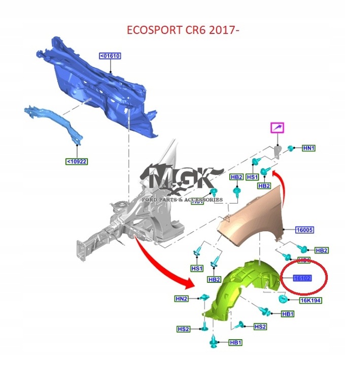фото №16, Підкрилок передні праві ford ecosport mk2 2017- 2145859 _ gn15-16114-be