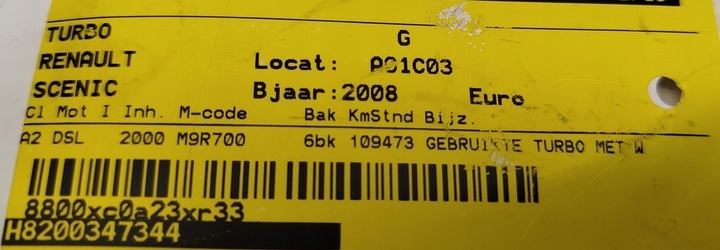 фото №8, Турбонагнітач 7701477853 gta1749v h8200347344 2.0 dci renault 109473 km