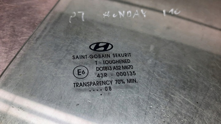 фото №2, Стекло дверь правая зад малый hyundai i10 i 08r 5d hb