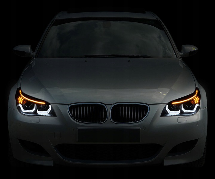 фото №14, Bmw 5 e60 e61 03-07 лампи фари перед передні кільця led 3d чорний h7