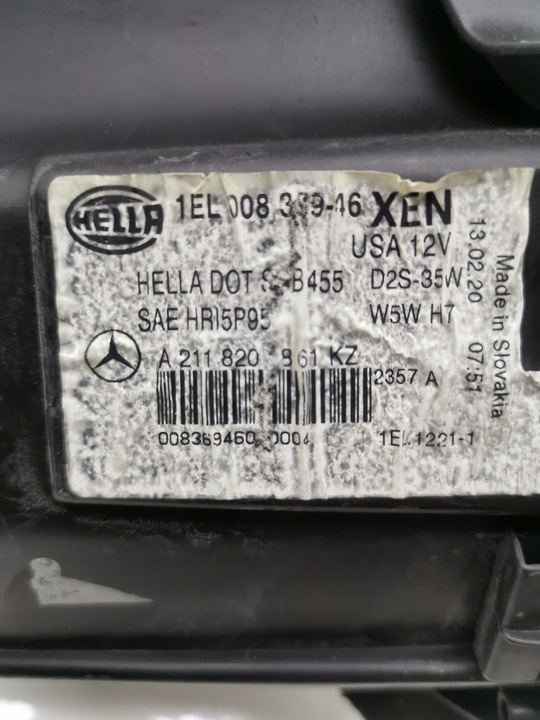 фото №10, Фара правые лампа mercedes e-klasa w211 ксенон a211820861