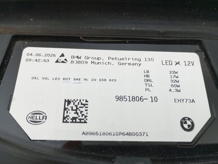 фото №8, Лампа полный led bmw ix20 ix i20 9851806 новая передняя правая