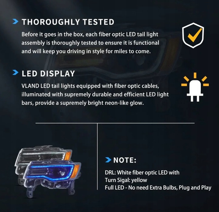 фото №11, Лампа лампи повний led drl vland комплект jeep grand cherokee wk2 2014-2021